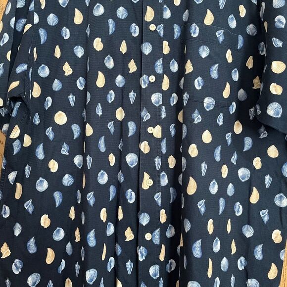 Nautica Men’s Cotton Black Multi Seashells & Clam Print Button Down Shirt Sz-XL - Picture 3 of 5